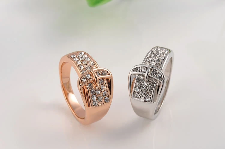 Fashion Pave Setting Rhinestone Belt Buckle Wedding Rings For Women/Girls Rose Gold Color Party Rings Jewelry crystal rings stone rings fashion rings gold rings wedding rings fashion ring finger rings metal rings