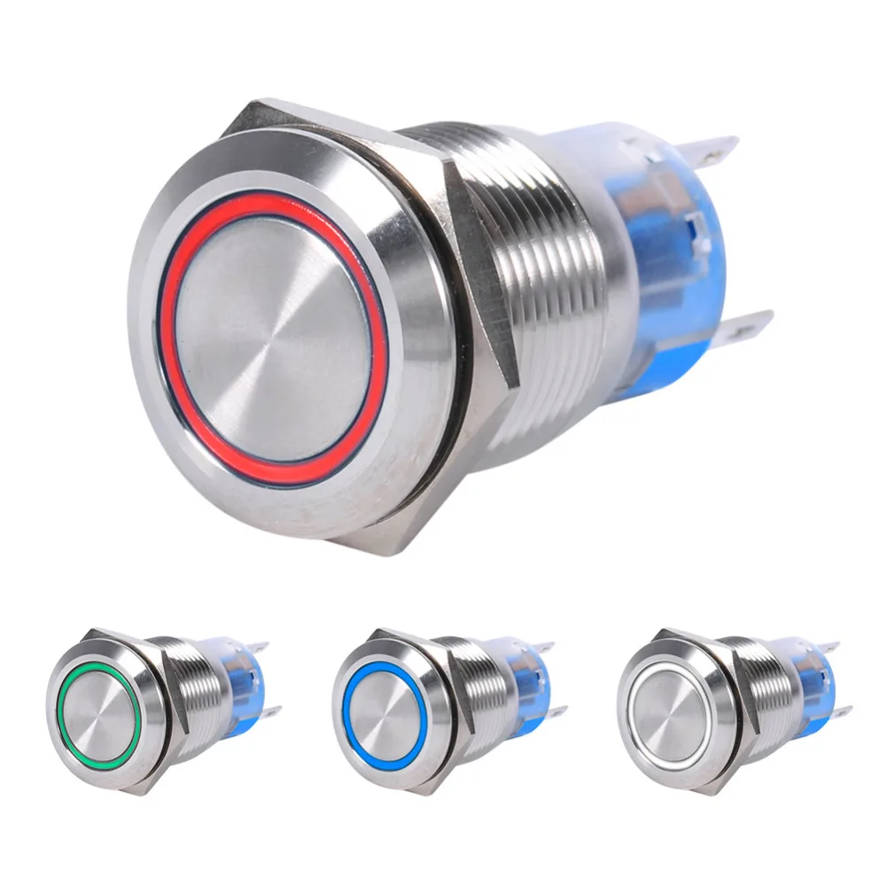Car Styling 19mm 12V LED Waterproof Stainless Car Switch Self-locking Latching Push Button Switch New
