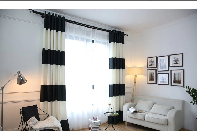 Черно-белые затемненные шторы в полоску для спальни из хлопка и льна, современные шторы для гостиной, оконные шторы