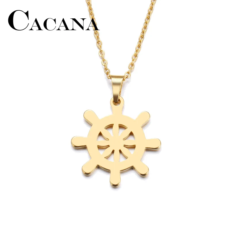 CACANA Stainless Steel Necklace For Women Man Lover's Ruder Gold And Silver Color Pendant Necklace Engagement Jewelry