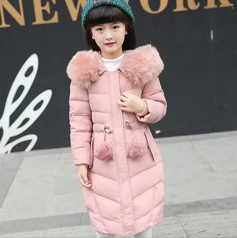 Г. Хорошее качество; Зимние Пуховые Пальто для маленьких девочек; Длинные Стильные ветрозащитные детские куртки; Детские теплые парки для школьников; верхняя одежда - Цвет: Розовый