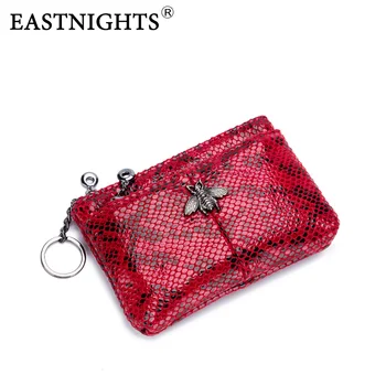 

EASTNIGHTS Women Fashion Coin Purse Female Snakeskin Pattern Zipper Coin Pouch Ladies Coin Holder Wallet with Key Ring TW2312