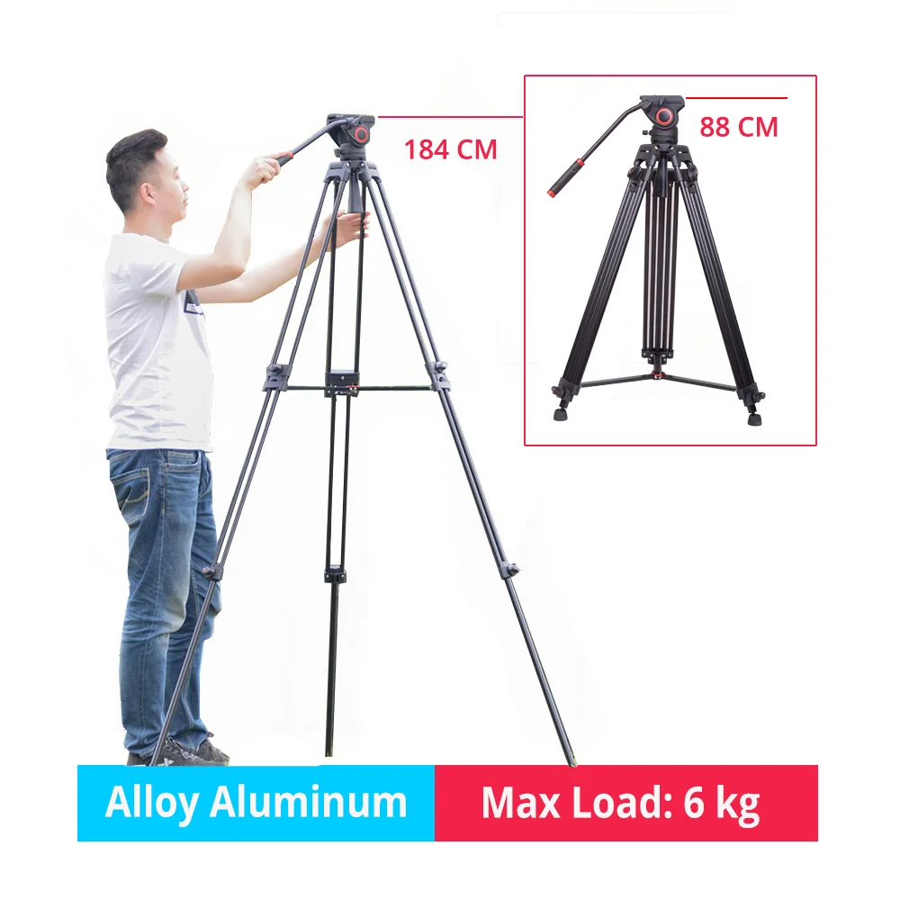 

6 kg max load DSLR camera tripod professional tripod support stand camcoder with fludi head for sony nikon canon pk miliboo