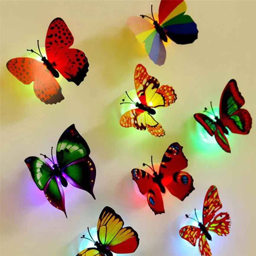 10 шт. обои бабочка светодиодный светильник настенные наклейки 3D светящиеся бабочки украшение дома для детей Прямая поставка