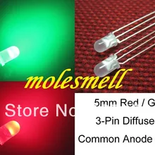 100 шт 5 мм Диффузионные Dual Bi-Цвет красный/зеленый ярко-3-контактный Led общий анодные светодиоды лампы