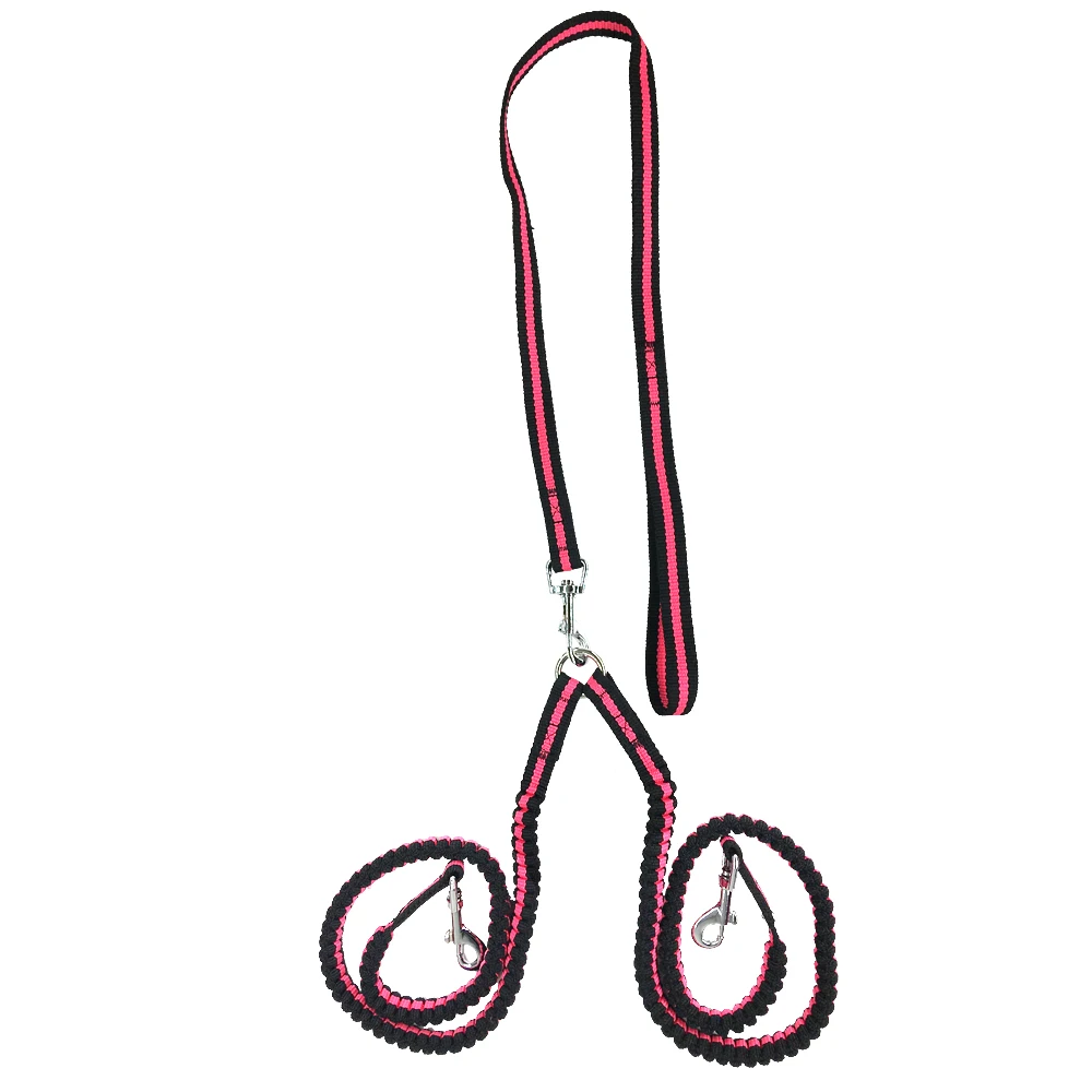 Nylon Double Coupler Dog Leash Dual No Tangle Pet Bungee Leads For 2
