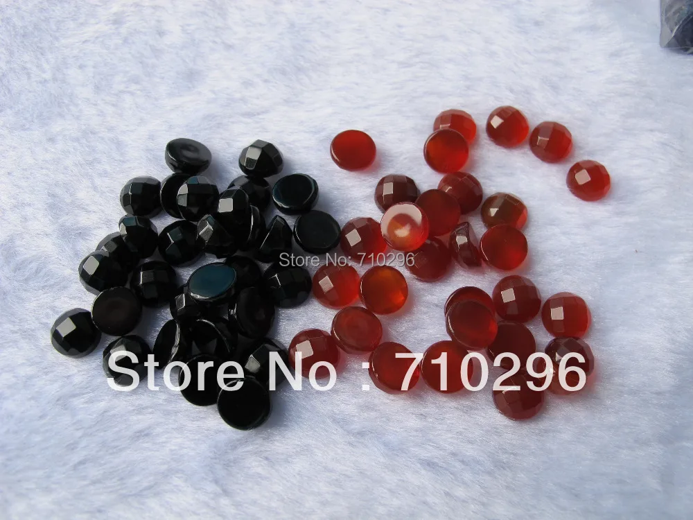 

Wholesale 10pcs/pack lot Red agate Bead CAB,Carnelian black agate 8mm facet round gem stone cabochons fit jewelry ring DIY