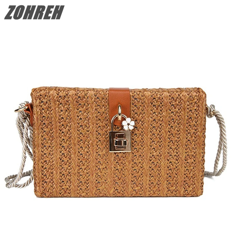 

2018 Summer Beach Handbags Women Messenger Bags Square Straw Hand Woven Ladies Crossbody Bag Shoulder Rattan Bags bolsa feminina