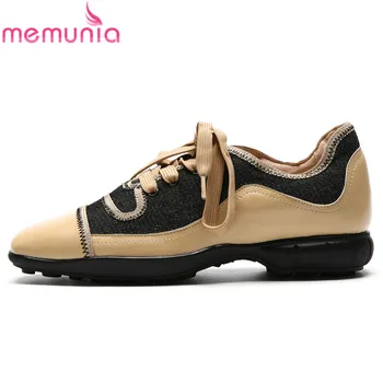 

MEMUNIA 2019 fashion style genuine leather flat shoes women mixed colors lace up spring summer shoes comfortable casual shoes