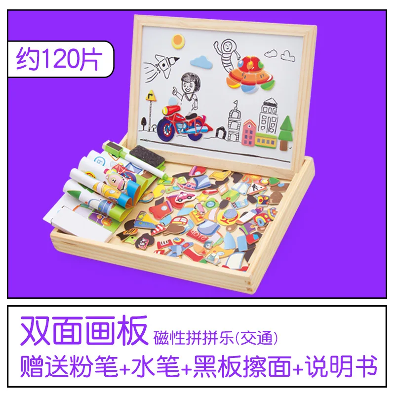 100+ шт деревянная магнитная головоломка рисунок/Животные/автомобиль/цирк доска для рисования 5 стилей коробка обучающая игрушка подарок