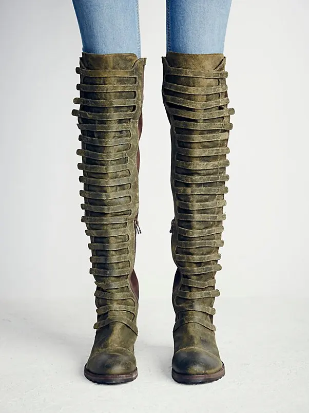 Daim Côté Pic Femme Pic As Zip Haute Appartements Patchowork En Chevalier Cuir Mode Le Chaussures Sur Moto Bottes as Rétro Boucles Biker Genou R6xRnq0TwB
