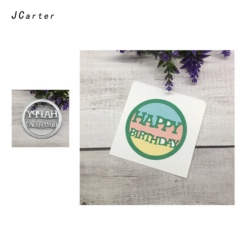 

JC Metal Cutting Dies Craft Cut Die Stencil Happy Birthday Letters in Circle Scrapbook DIY Handmade Album Paper Cards Decor Dies