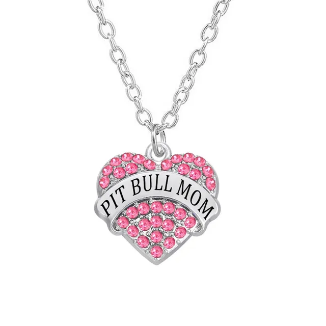 personalized engraved name pit bull mom necklace heart in rhinestone