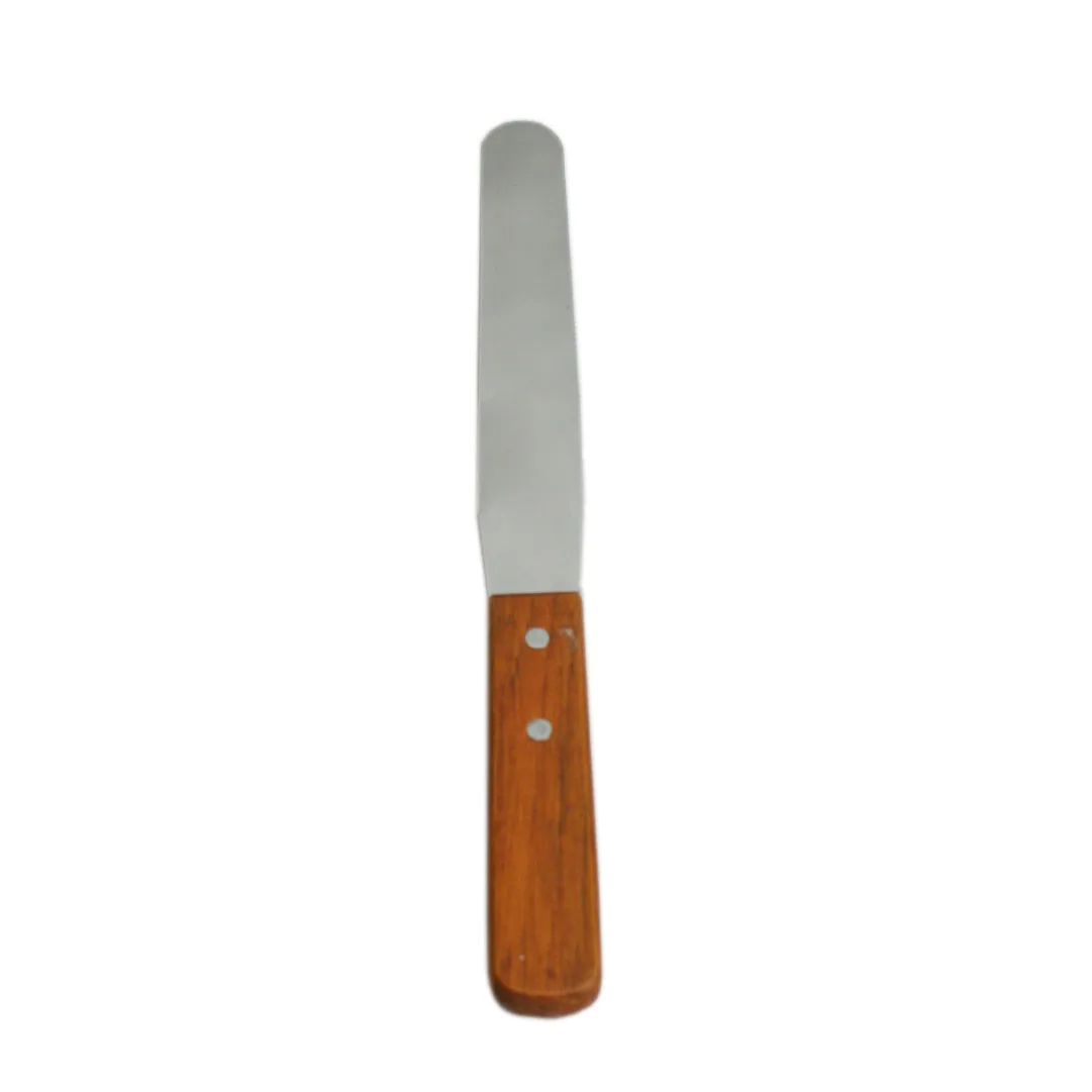  Cake Spatula With Wood Handle Straight Cream Butter Smooth Flat Scraper Blade Angle 10-inch