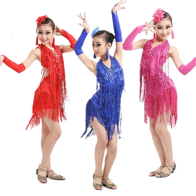 2019 Новые Девушки Дети Современный бальный зал латинских танцев платье для танцев 3 цвета с кисточками бахрома для сальсы Танго Одежда для