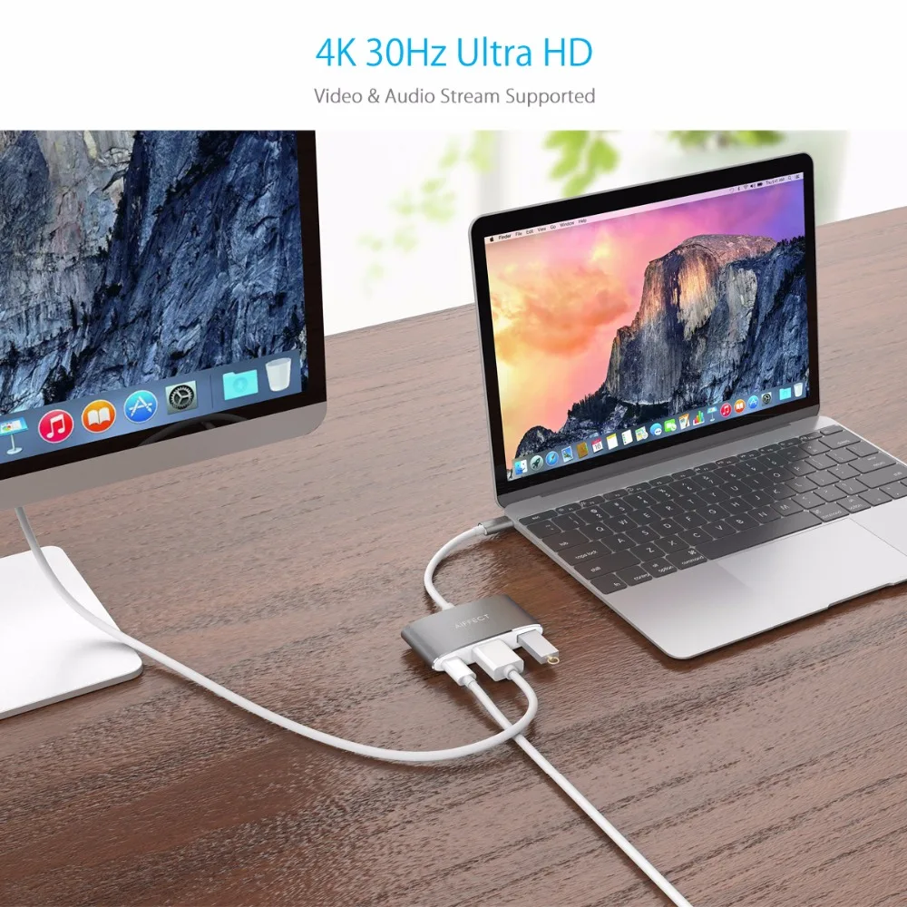  AIFFECT 4K HD Type C USB3.1 to HDMI 3 in 1 Hub USB-C PD Charging port Aluminum Adapter for New Macb