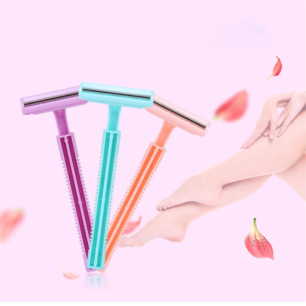 

1Pcs 1 Razor Handle 2 Razor Blades Manual Shaving Women Razors Blade Shaving Hair Safety Lady Razor Head Random Color Delivery