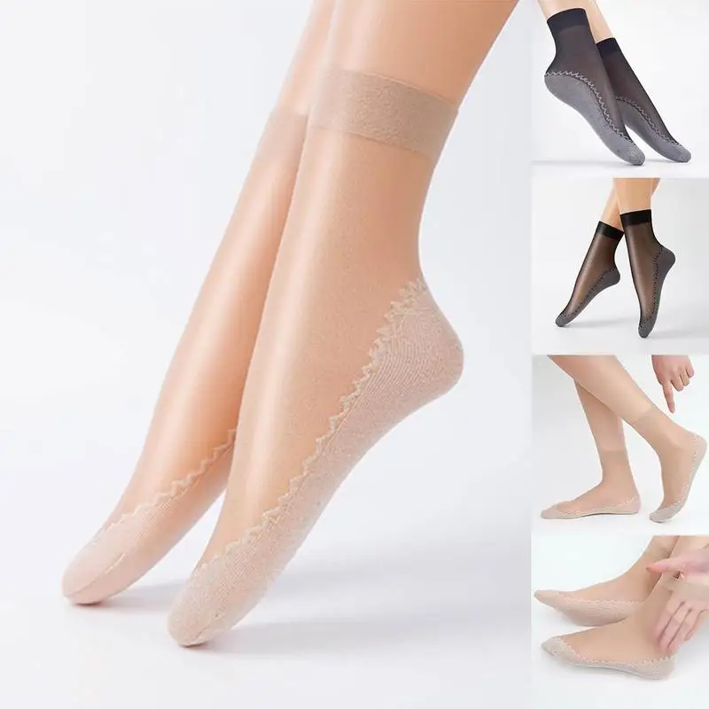 Newly 1 Pair Soft Socks Casual Non-slip Bottom Spring Summer Women Splice Fashion Transparent Ladies Girls Core Socks