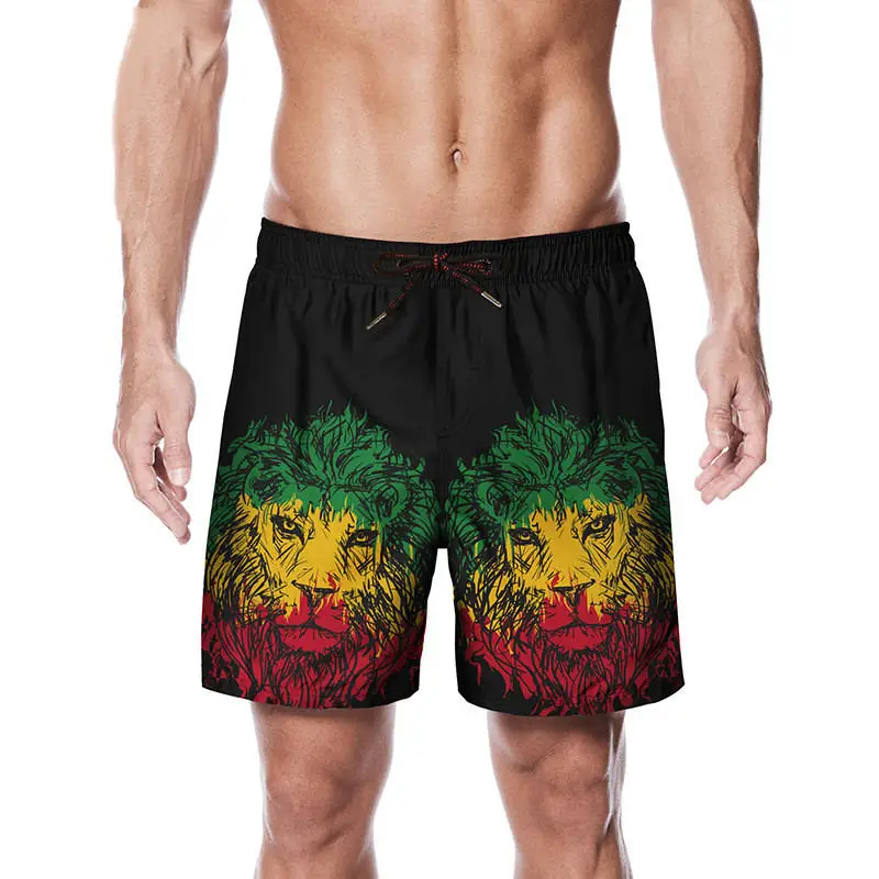 Новые 2019 летние Для мужчин быстросохнущая эластичный пояс Пляжные шорты с принтом льва Плавание Серфинг шорты Для мужчин повседневные