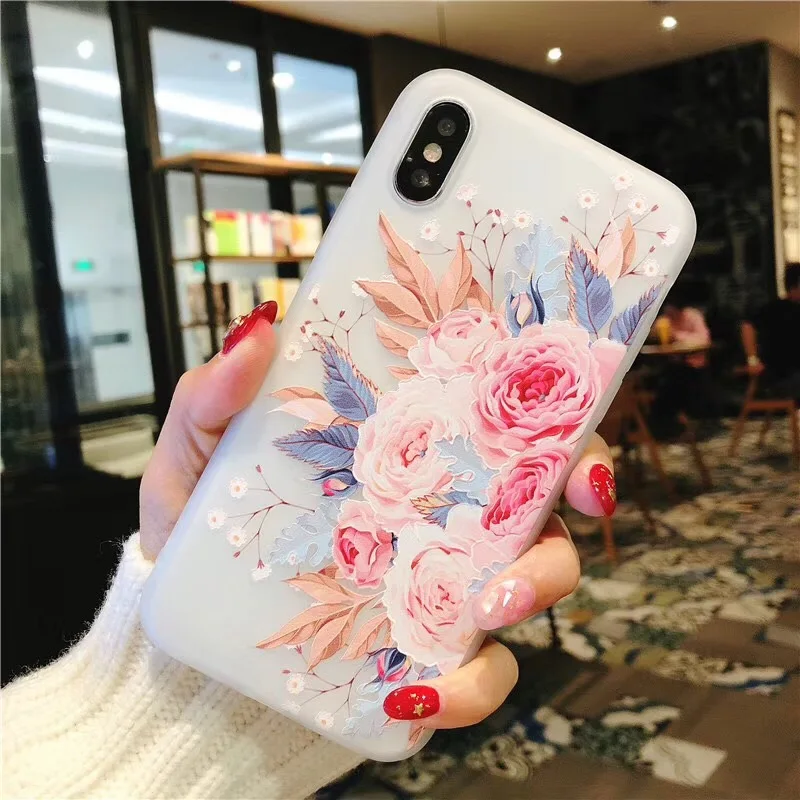 Lovebay чехол для телефона для iPhone 6, 6 S, 7, 8 Plus, X, XR, XS Max, 5, 5S, SE, Модный 3D Рельефный цветок, фламинго, лист, мягкий ТПУ для iPhone XS - Цвет: T11