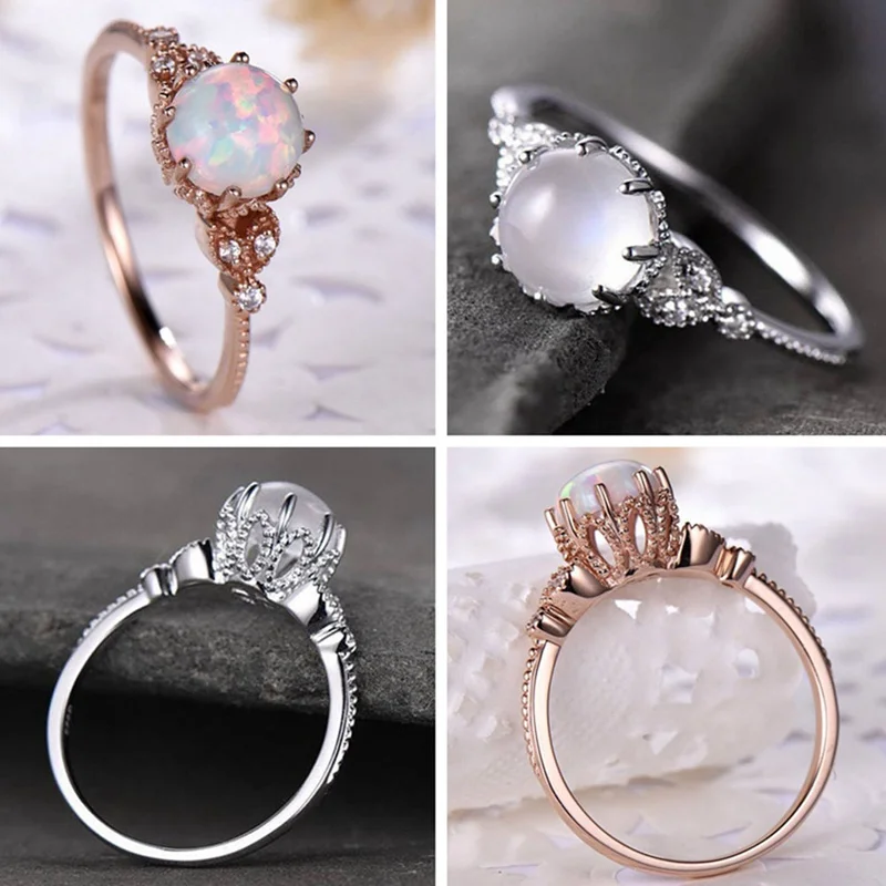 

Opal Moonstone Ring New Fashion Unique Floral Ring Moonstone Treasure Rings Jewelry Gifts