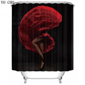 

YO CHO person a dancing girl pattern shower curtains waterproof bathroom curtains luxury eco-friendly polyester bath decoration