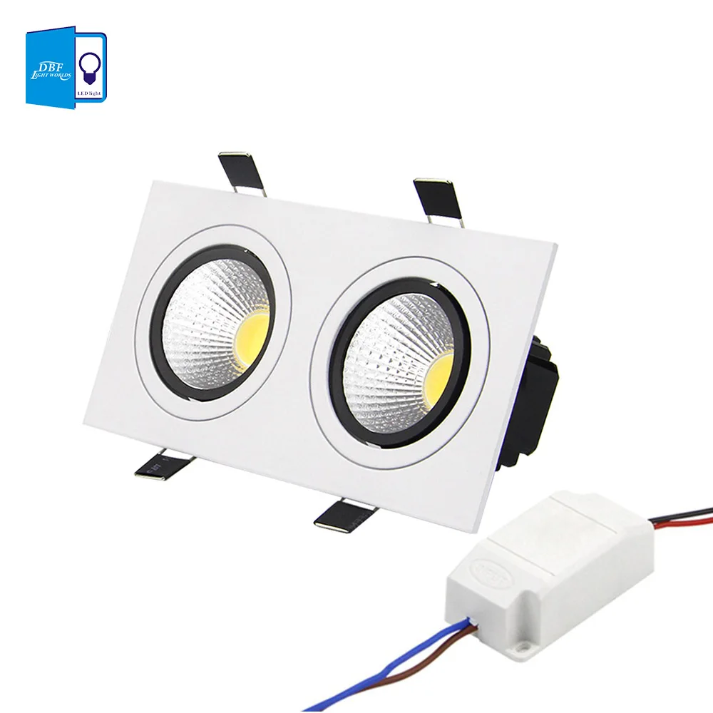

[DBF]Super Bright Recessed Ceiling Lights LED Dimmable 2 head Square Down light COB 10W 14W 18W 24w LED Spot light AC 110V 220V
