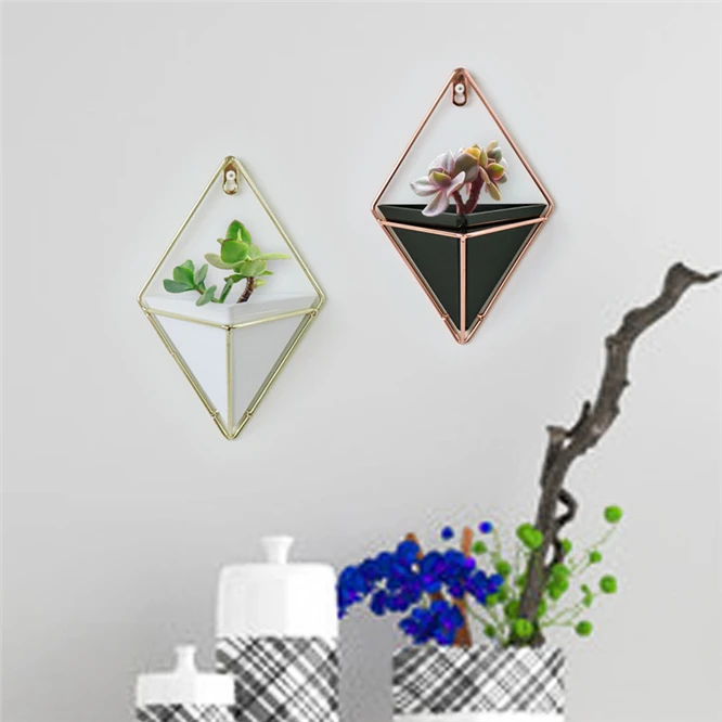 EMS 50 PCS 3D flower Pot Iron Plant Holders Hanging Planter Container Succulents Plant Pot Living room corridor Wall Decor