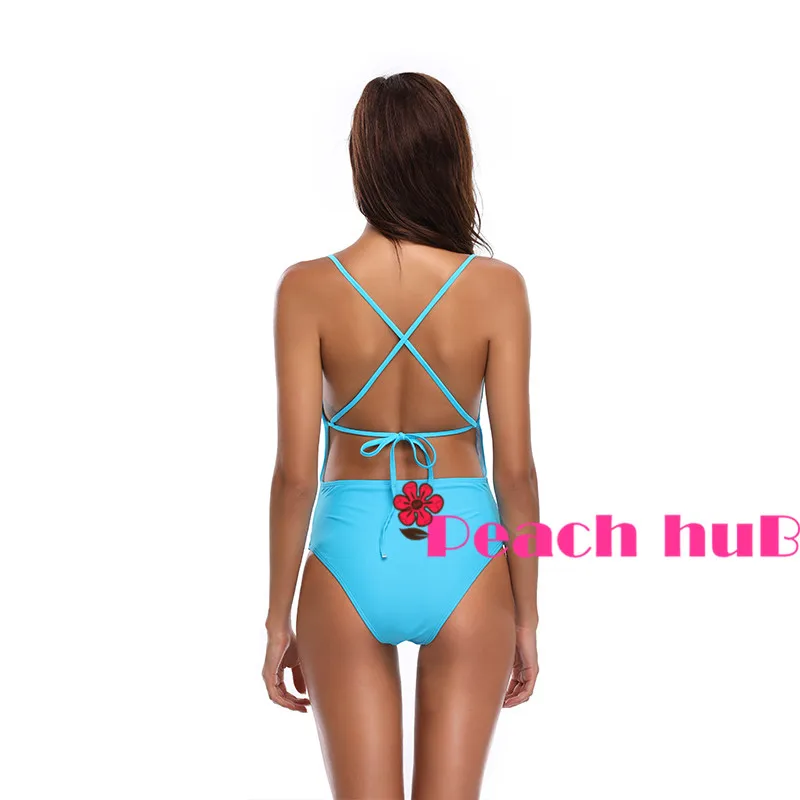 Sexy One Piece Swimsuit Women Swimwear Bikini Bandage Cut Out Trikini Monokini Swimming Bathing Suit Sky Blue Triquini (4)