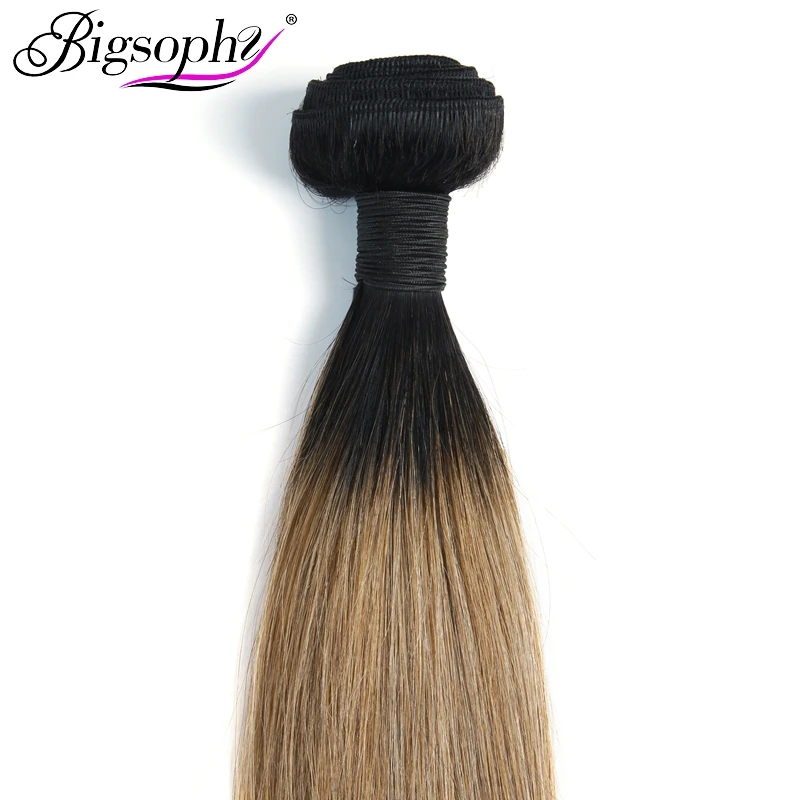 Bigsophy Hair Straight Peruvian Hair Weave Bundles 3pcs Human Hair Extensions Ombre Color 2 Tone 1B/27 Top Remy Hair