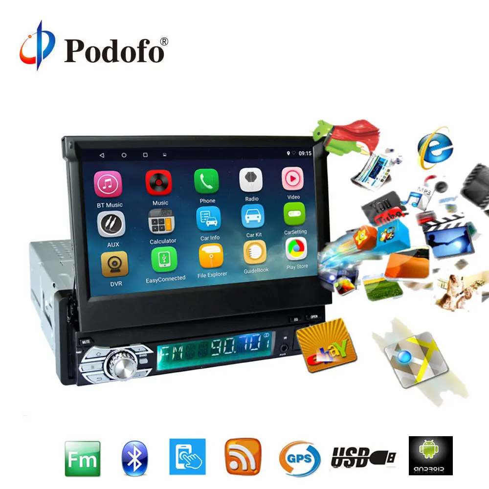 

Podofo 1din Android Car Radio Stereo 7'' Retractable Capacitive Touch Screen GPS/Bluetooth/FM/USB/SD Car Audio Multimedia Player