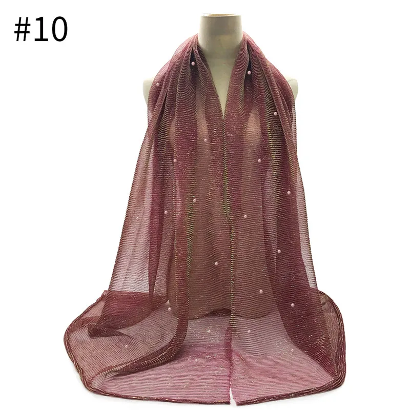Мерцающий плиссированный хиджаб шарф жемчуг Модный женский мусульманский платок блестящие шарфы и шали дизайн для вечерние хиджабы
