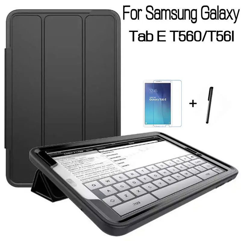 

Hybrid Shockproof Full Coverage Fits Kids PU Leather Cover for Samsung Galaxy Tab E T560 T561 9.6" Tablet Funda Case+Film+Pen