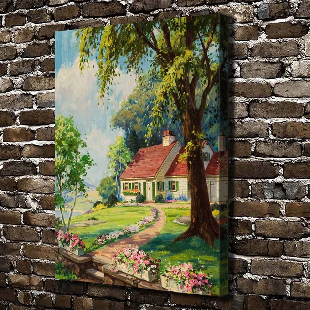A1542 Beautiful House Tree Garden Landscape,HD Canvas Print Home