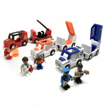 

Magnetic train car ambulance police car car fire truck sound and light compatible Tmas wood track children's scene game toy