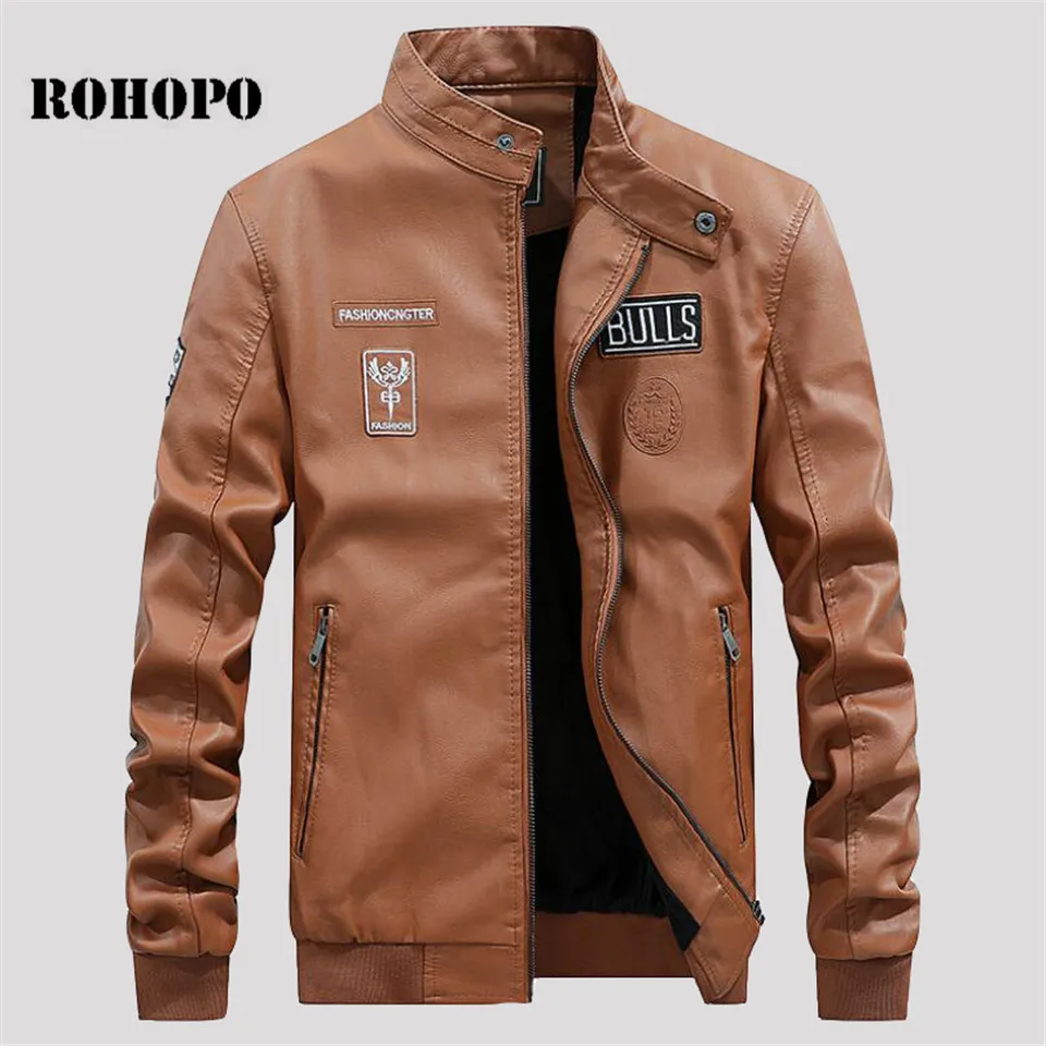 

ROHOPO autumn/winter man stand collar leather jacket,waterproof male autumn cardigan bomber PU jackets,men motorcycle outwear