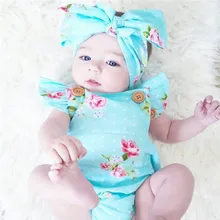 Модный цветочный костюм для новорожденных девочек, хлопковый пляжный костюм без рукавов с открытой спиной, повязка на голову, комплект из 2 предметов