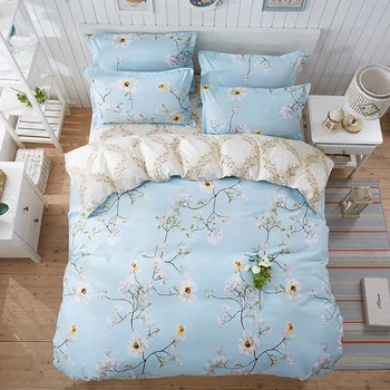 

BEST.WENSD Free shipping Refreshing bed sheet set 4 pcs bedclothes luxury Blue Spring Zipper ab side Dobby Duvet cover set 2019