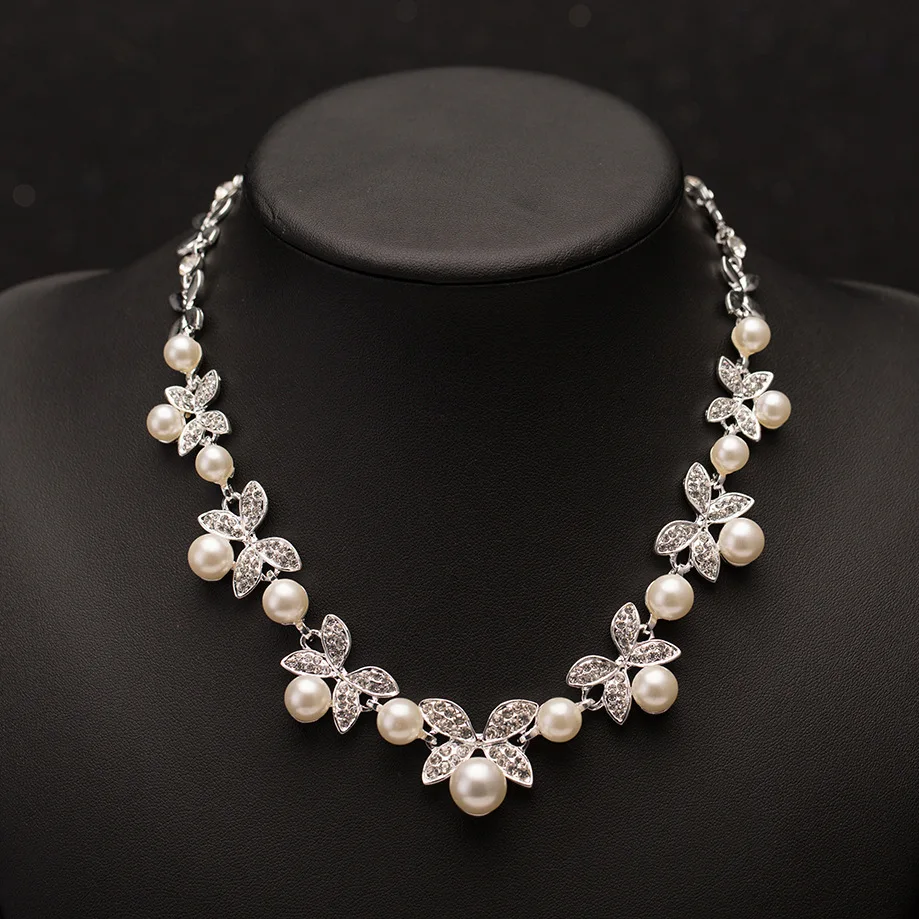 Женский Свадебный комплект из колье серёг и с жемчугом|bridal wedding jewelry|bridal jewelry