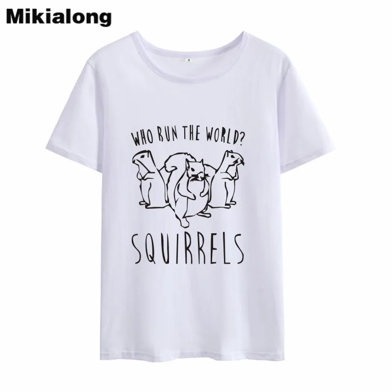 

Mikialong Cute SQUIRRELS Graphic Tees Women Short Sleeve Kawaii Tshirt Women Summer Tops High Quality Black White T-shirt Femme