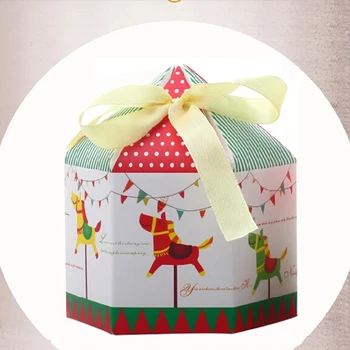 

(20 pieces/lot) Baby Shower Merry-Go-Round Candy Box With Ribbon Hexagon Carousels Cookie Box Christmas Box Birthday Gift B014