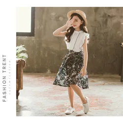 2019 summer girls set clothing sleeveless thin Retro tassel lace Beef tendon waist two-piece suit Chiffon shirt 2019 summer girls set clothing sleeveless thin Retro tassel lace Beef tendon waist two-piece suit Chiffon shirt
