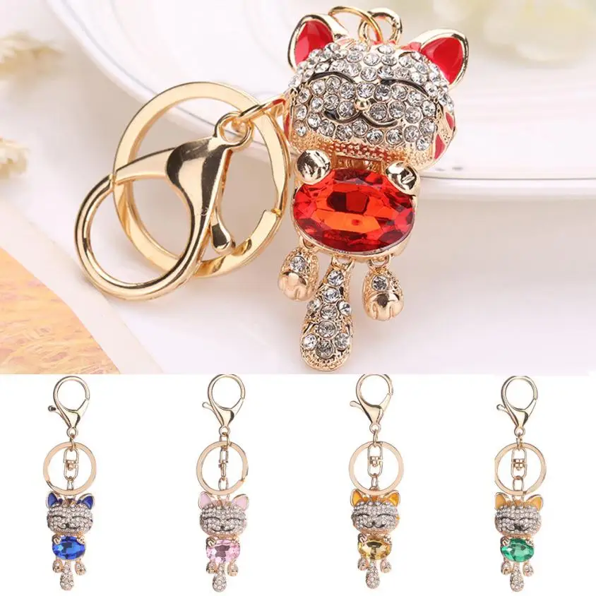 Брелок для ключей ag03 из горного хрусталя и сплава с кошкой|car key pendant|charm keychainkey ring |