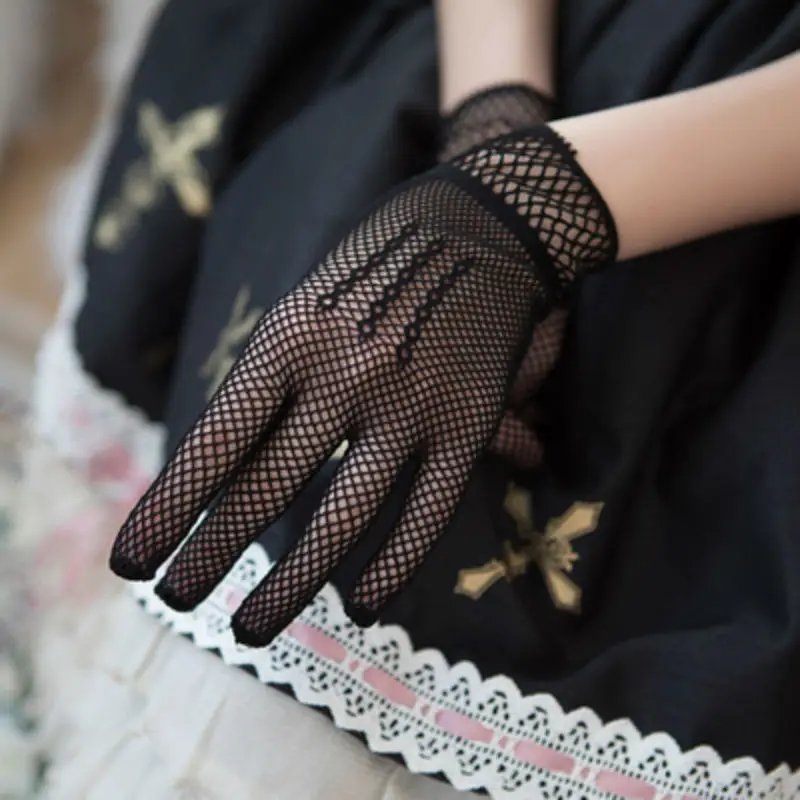

Japanese Lolita Dress Vintage Gothic Hand Sleeve Gloves Lace Haori Girl Net Mesh Short Gloves Handwear Cospaly Anime