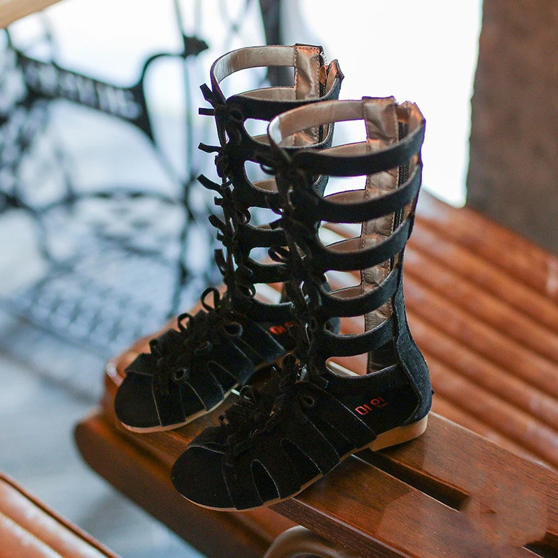 Yorkzaler عالية قمم طفل الطفل الصنادل الرومانية 2018 الاطفال Bowknot المصارع عارضة أحذية الصيف الأسود أزياء الأطفال الأحذية