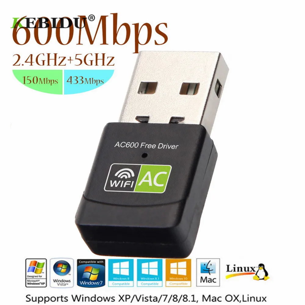

KEBIDU Free Driver Wireless USB Wifi Adapter 600Mbps Lan USB Ethernet 2.4G 5G Dual Band Wi-fi Card Wifi Dongle 802.11n/g
