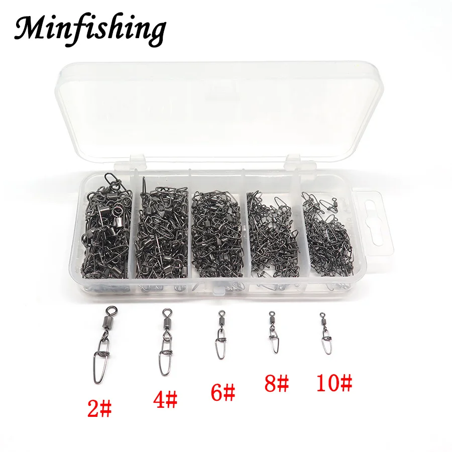 

250pcs/lot Fishing Hook Connector Rolling Swivel Snap with Double Cross Lock Snap Retail Plastic Box Swivel Fishing