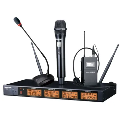 

X4 4 Channel Wireless Microphone System Handheld / Desk Meeting / Bodypack Lavalier for your choice