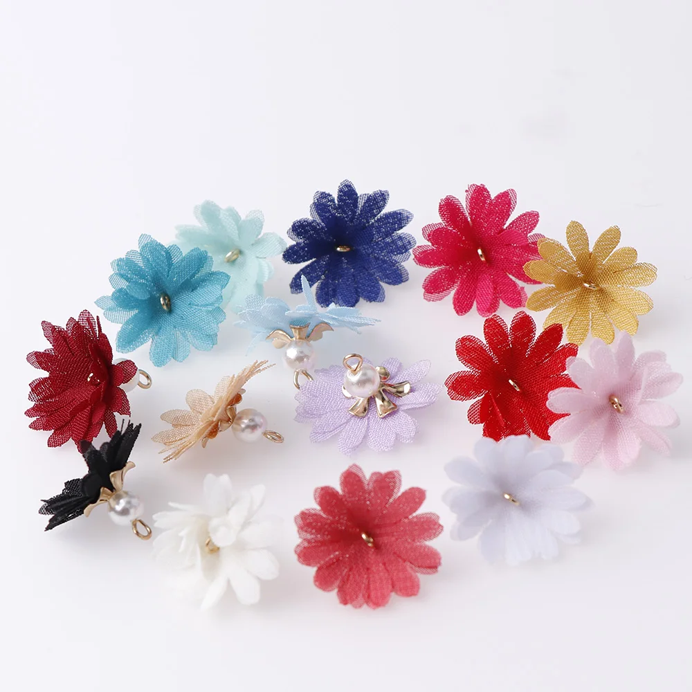 

10Pcs Mix Color Sun Flowers Pearl Tassel Cotton Thread Fringe Lace Jewelry Key Chain Cellphone Straps Earring Necklace Pendant
