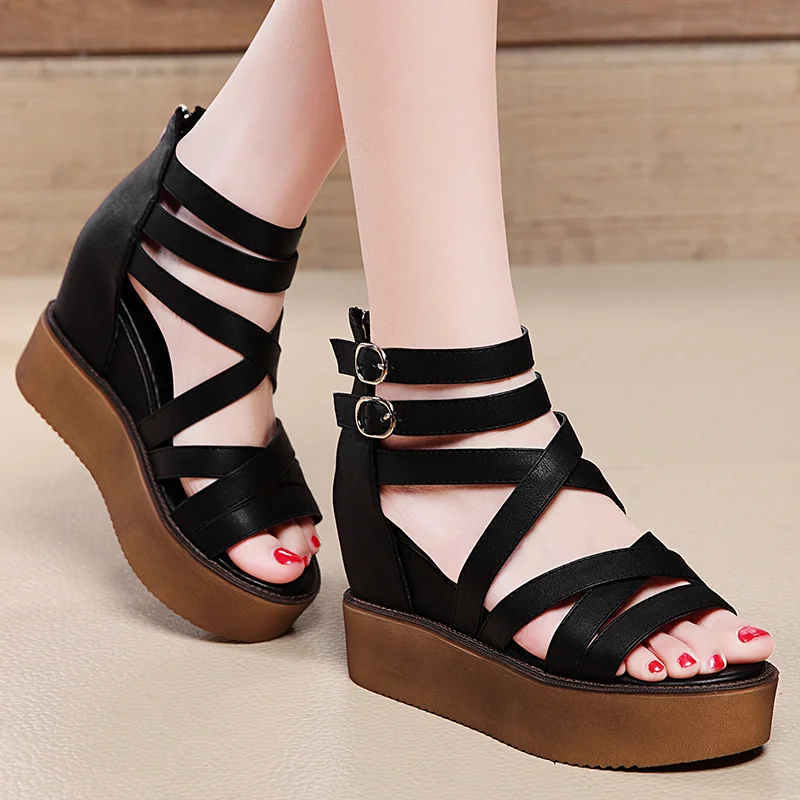 Summer Fashion Height Increasing Women Sandals Narrow Bands Wedge